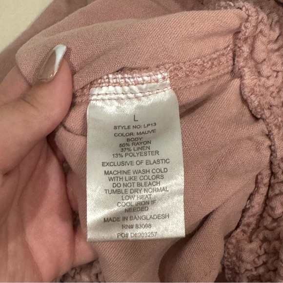 CI SONO Linen Collection Pink Mauve Linen Blend Drawstring Pants Size Large - Picture 5 of 9